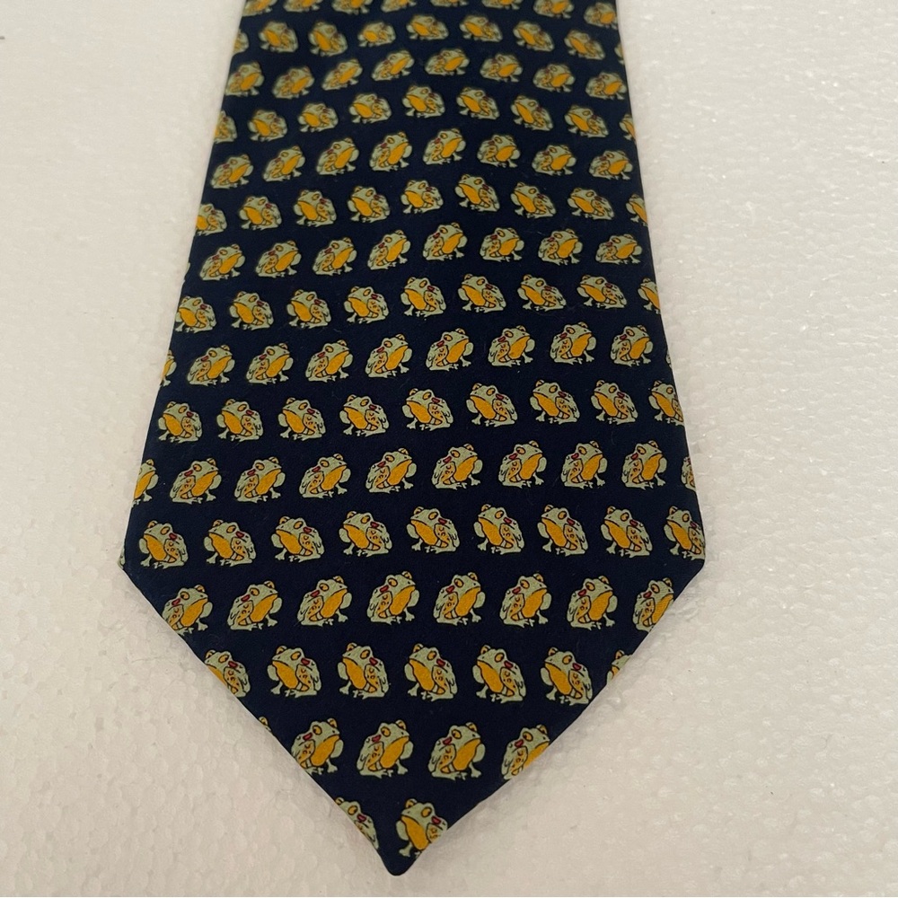 Museum Artifacts‎ VTG Frogs Silk Classic Blue and Yellow Tie